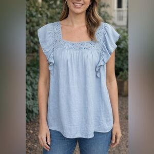 NWOT Rachel Zoe Light Blue Flutter Sleeve Top XS